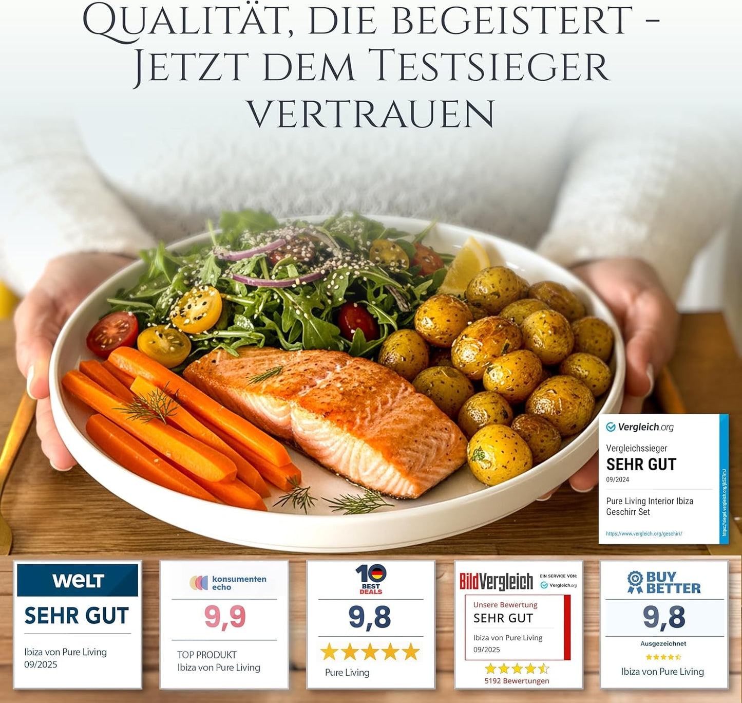 Krystal 48 dele porcelænsservisesæt TESTVINDER Klart porcelænsservisesæt Skåle og tallerkner Middagsservice til 12 Pure Living servisesæt i hvid