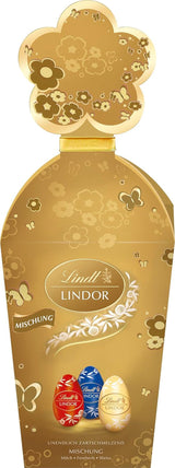 Påskemix Lindt Chokolade LINDOR | Æske 144g | LINDOR æg, der smelter i munden i tre varianter: Mælkechokolade, Mørk chokolade, Hasselnød | Påskechokolade | Gave af chokolade | 1 pakke