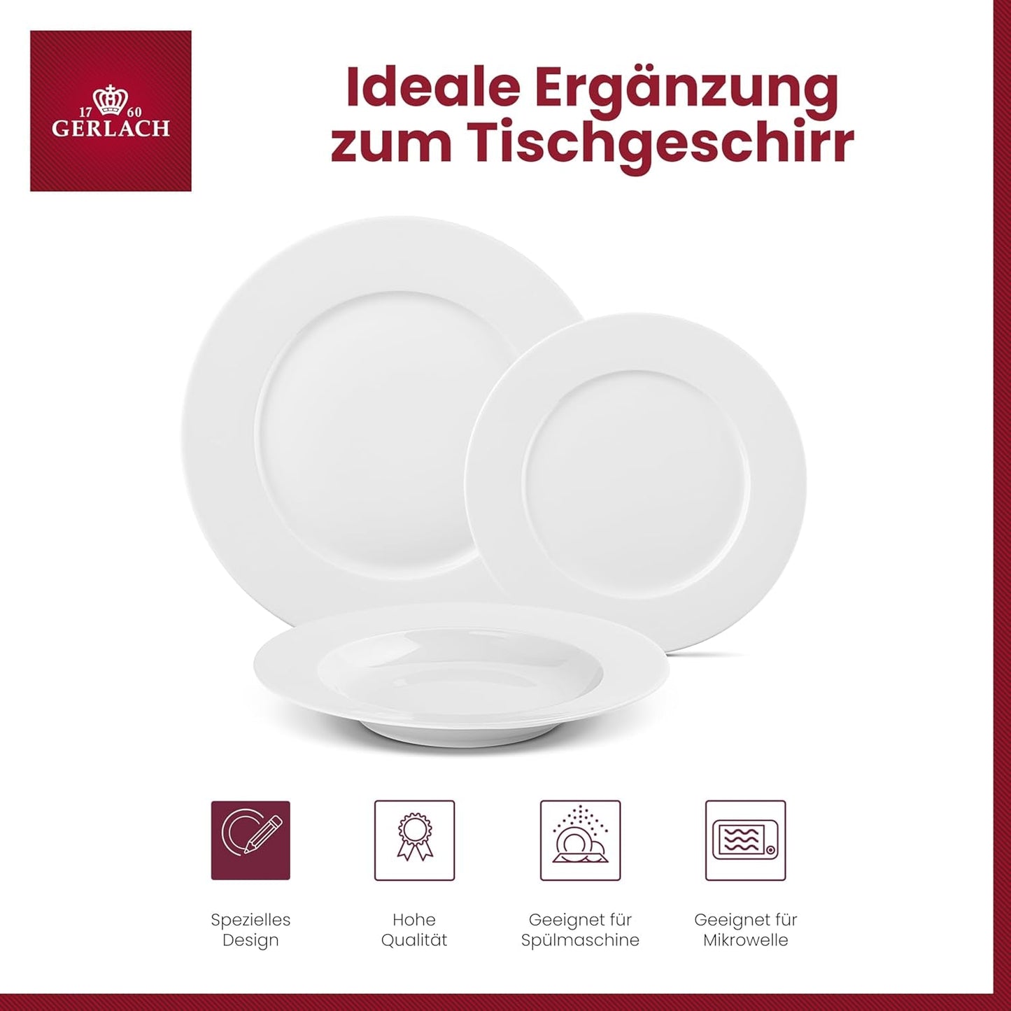 Gerlach 1760 servicesæt - 18 dele - Bordservice til 6 personer - Tallerkensæt - Moderne porcelæn, hvid