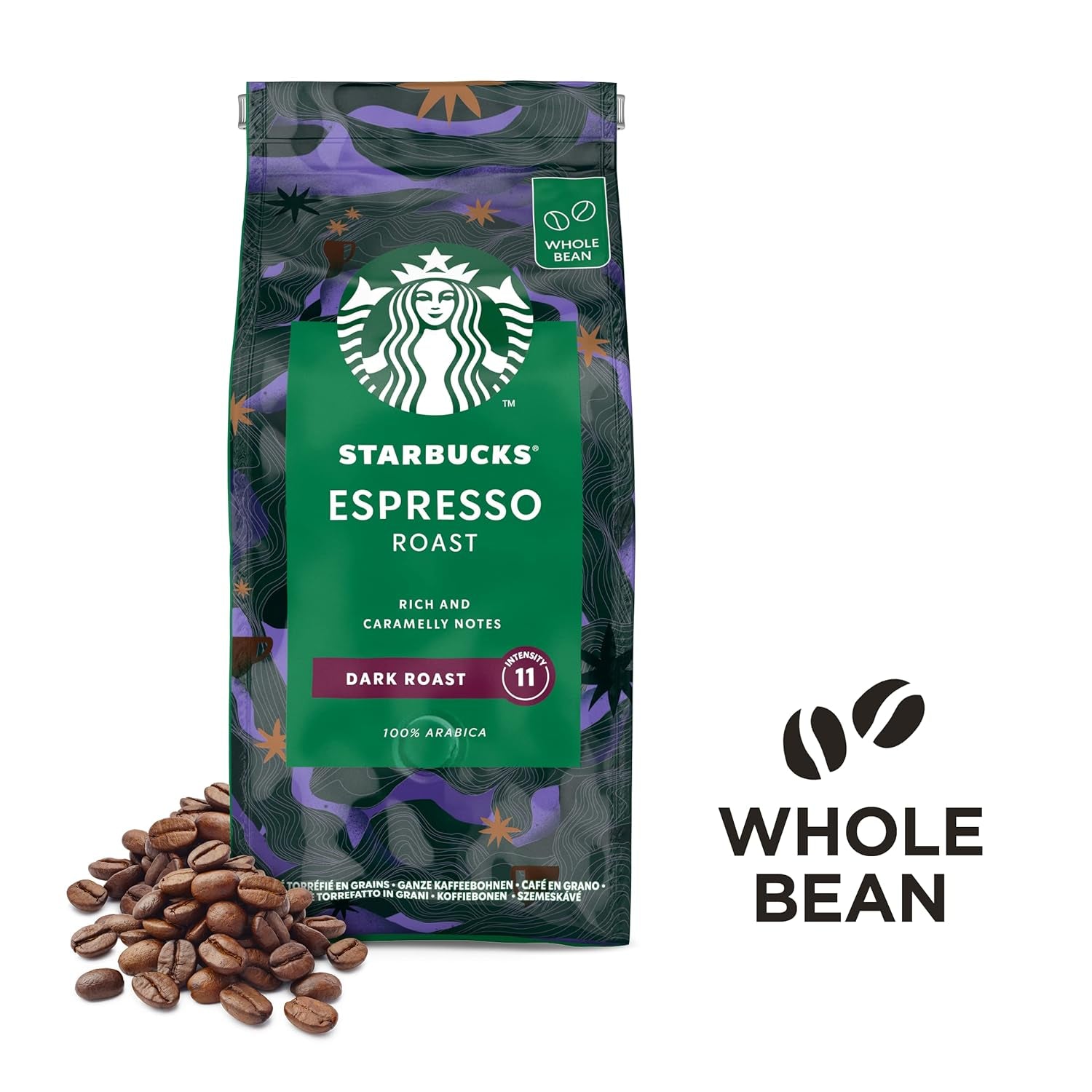STARBUCKS Espresso stegt, sort stegt, hele kaffebønner 200 g (pakke med 6)