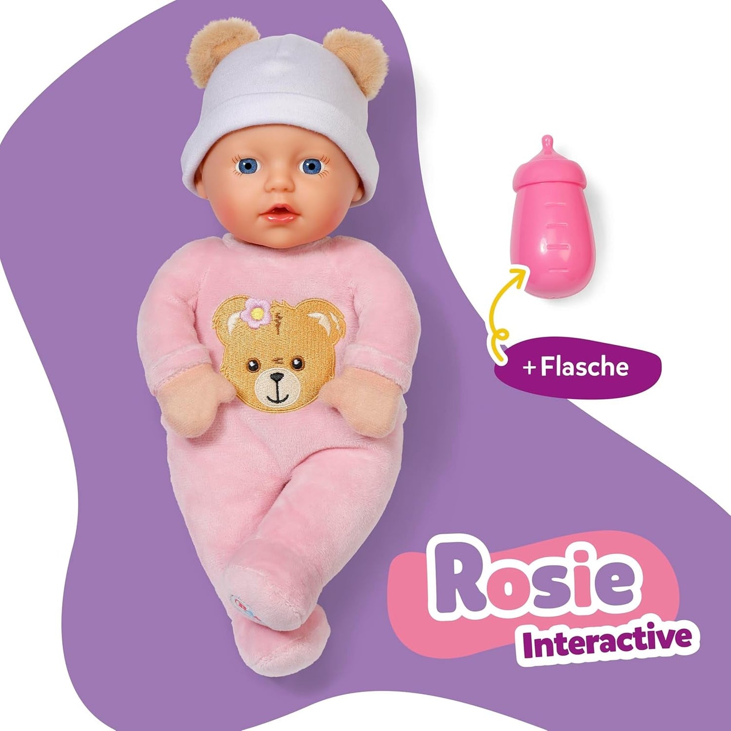 Baby Born Rosie blød dukke 30 cm med 6 lyde og flaske, pink