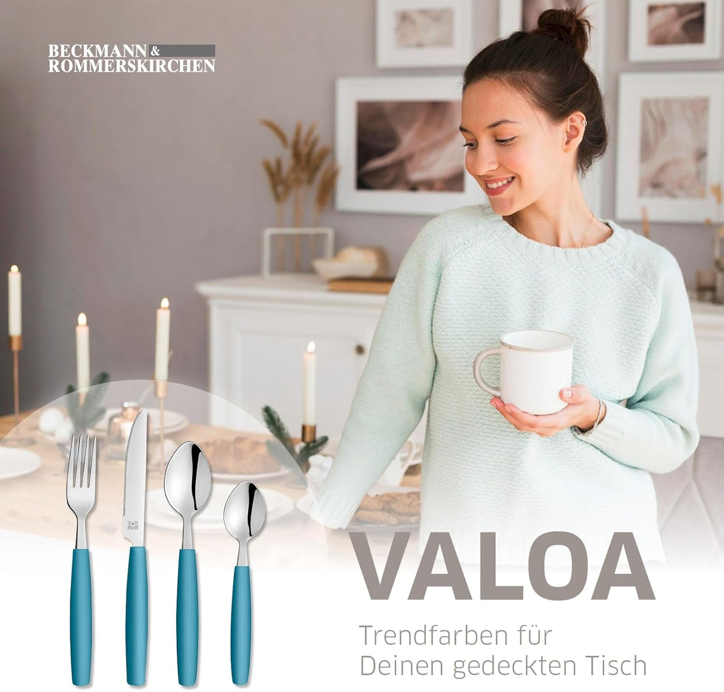 Beckmann & Rommerskirchen 2515 VALOA Besteck sæt 4 personer | 16-Teilig | Olie | Spülmaschinenfest | Hochglanzpoliert | Essbesteck: 4X Messer, Gabel, Esslöffel, Kaffeelöffel Kitchen Naty Shop