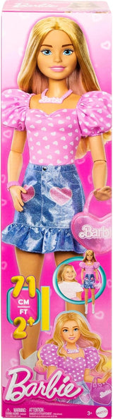 Moderigtig Barbie-dukke 71 cm blond med aftageligt tøj Pink top denimnederdel Cowboystøvler Halskæde og håndtaske HYT84