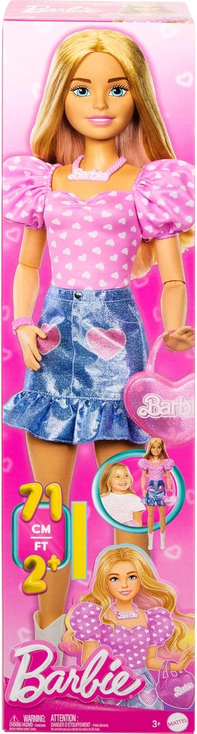 Moderigtig Barbie-dukke 71 cm blond med aftageligt tøj Pink top denimnederdel Cowboystøvler Halskæde og håndtaske HYT84