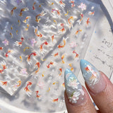 JMEOWIO 3D Nagelsticker Koi Fisch Nail Art Sticker Selbstklebend Nagelaufkleber 5D Stereoskopisk Dekoration Nageldesign Tilbehør 1 Blatt