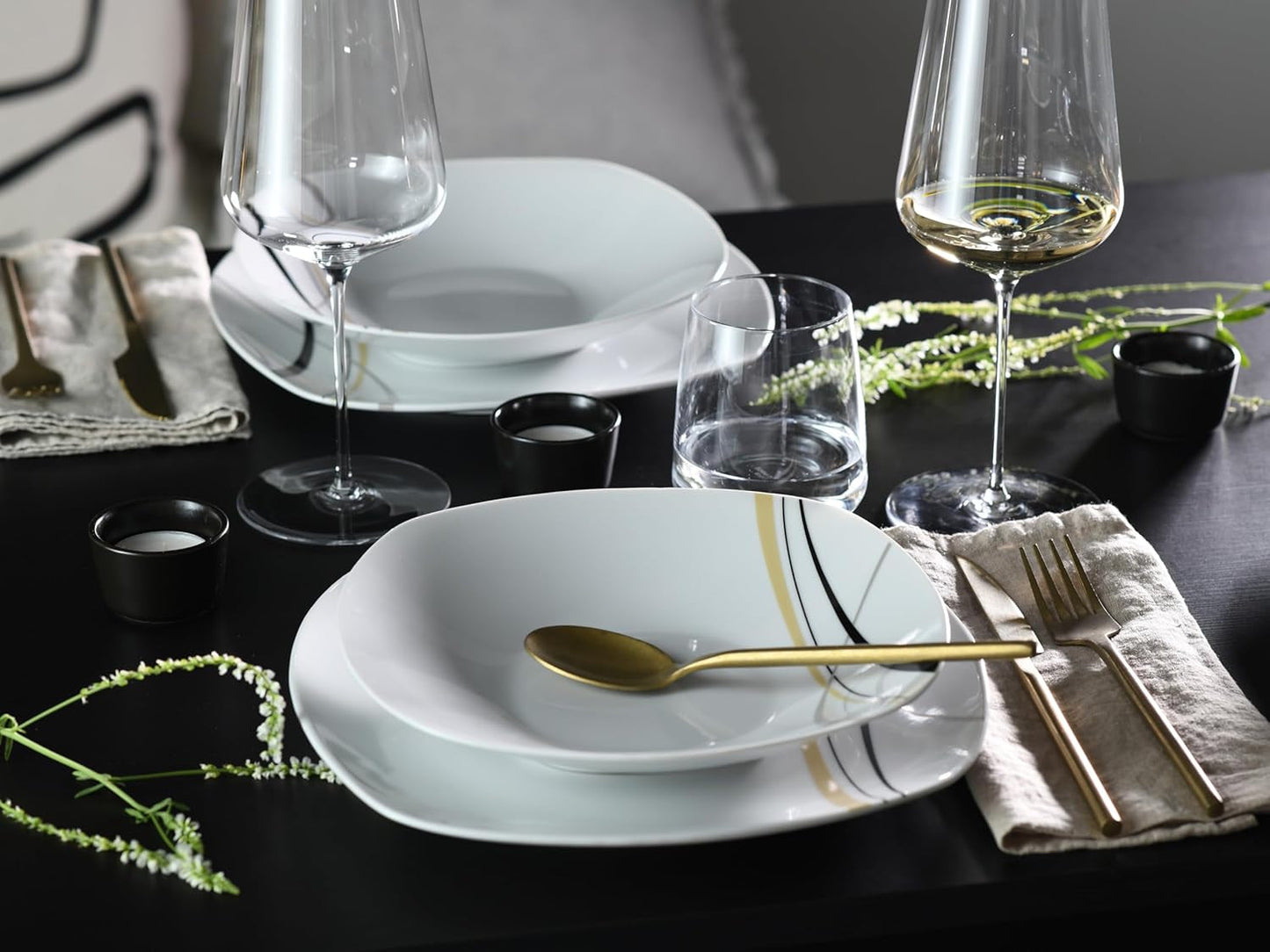 CreaTable 24029 Square City Line Series 6-personers porcelænsservicesæt 12-delt opvaskemaskine og mikroovn Sikker kvalitetsfremstilling