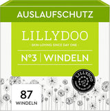 LILLYDOO Babybleer Hudvenlig - Størrelse 3 (6-10 kg), 29 stykker, pålidelig lækagebeskyttelse, blød, parfumefri og lotionfri til følsom hud, dermatologisk testet