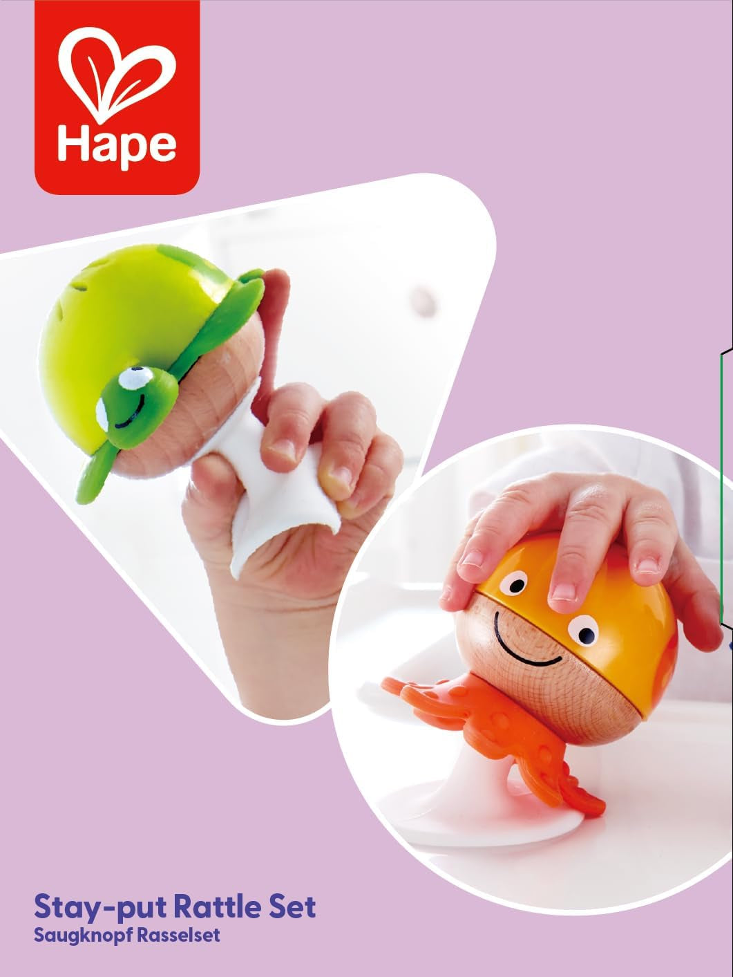 Ranglesæt med sugekop Hape | Tre dyr med bidering elementer, skildpadde, blæksprutte og hval | Læringslegetøj fra 0 måneder Bebe Toys Naty Shop