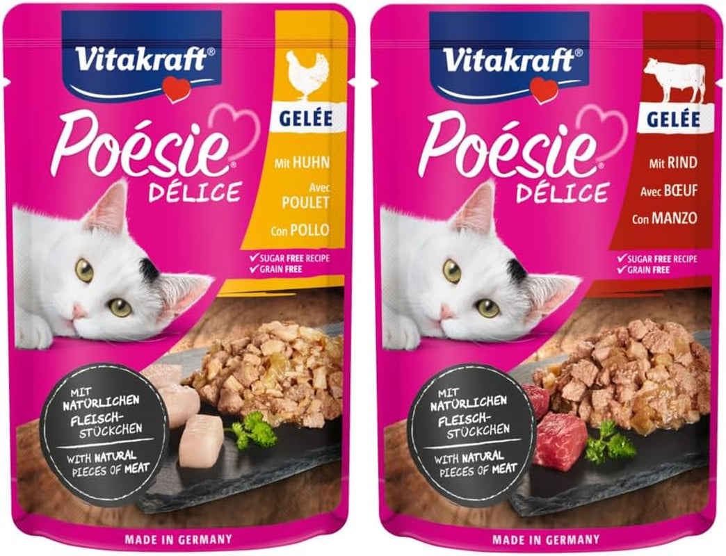 Vitakraft Poésie Délice, Country Selection, Nassfutter Katze, Katzennassfutter Gelee, med kylling, med oksekød (1 pakke med 6x 85g)