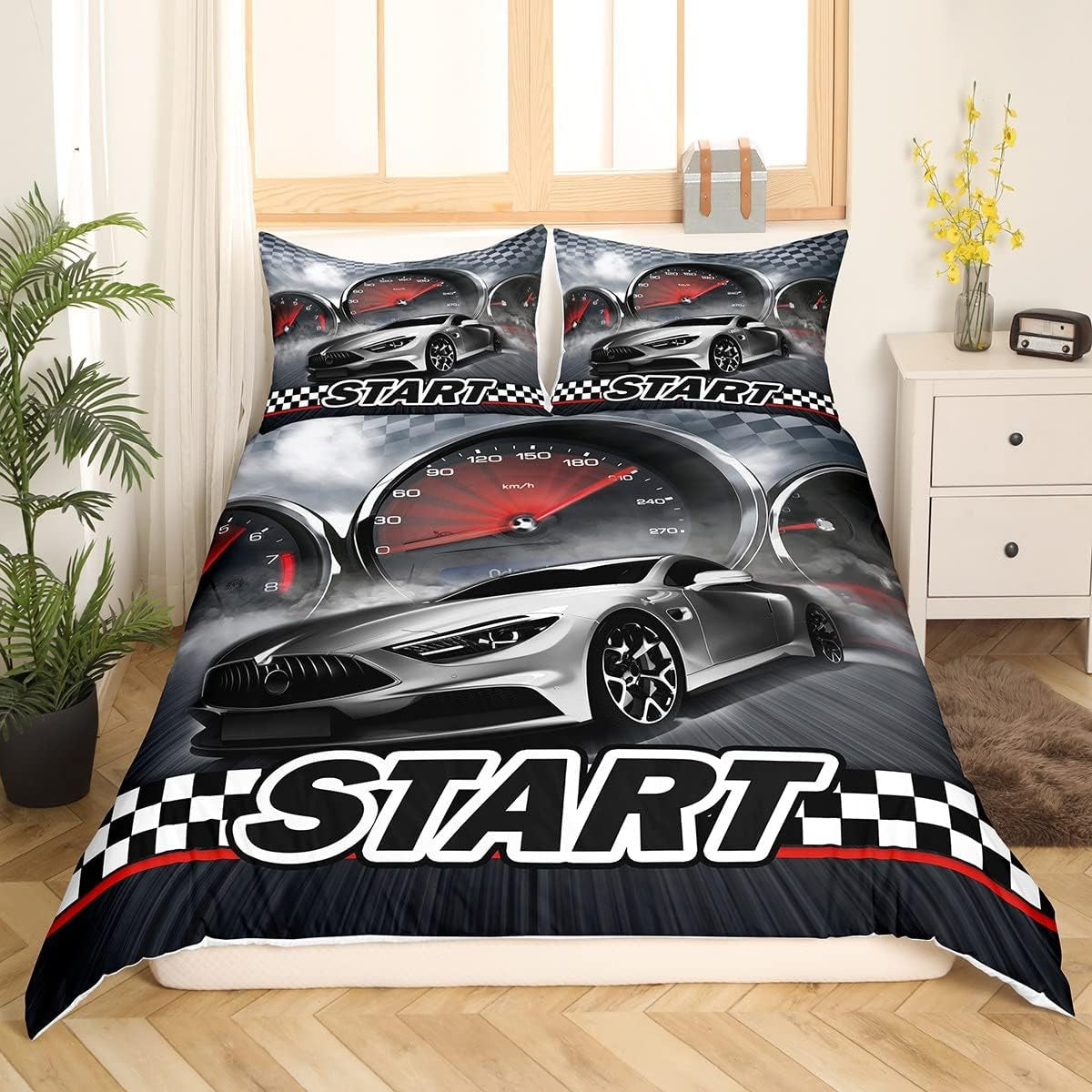 Jungen Cartoon Auto Sengetøj Sæt 135X200,Kinder Bau Fahrzeuge Tröster Abdeckung Für Kind Kleinkind Teens,Dinosaurier Bettbezug,Traktor Maschinerie Bagger Bettdecke Abdeckung,Lkw Autos Bedtuchen Naty Shop Multi 3 135*200+80*80*1
