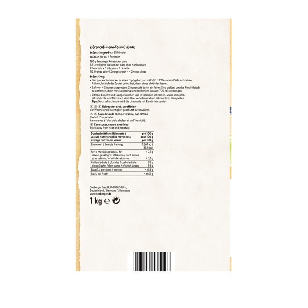 Seeberger Rohrzucker Grob 5Er Pakke: Vollrohrzucker Besonders Aromatisch - Ideal Für Cocktails Und Zum Backen - Grob - Uraffineret, Vegansk (5 X 1 Kg) Sødemidler Naty Shop