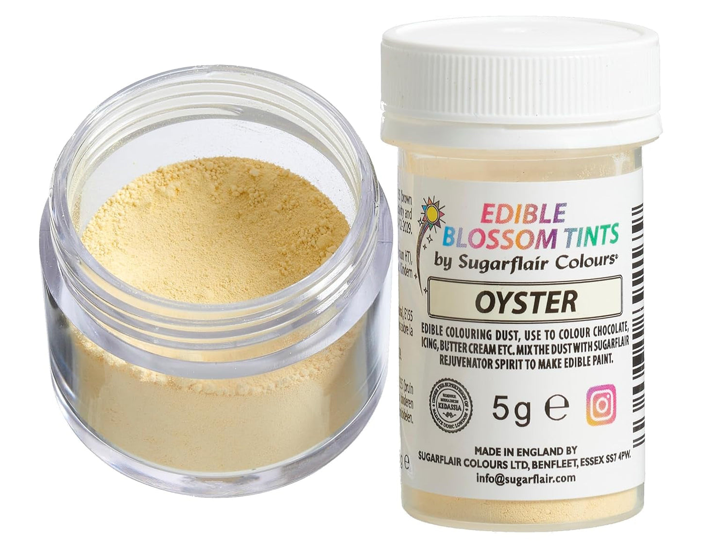 Sugarflair Blossom Tint Dust Oyster Fødevarefarvepulver - Madfarvepulver til kagedekoration, sukkerpasta, fondant, glasur, chokolade, smørcreme, macarons og mere - 5G