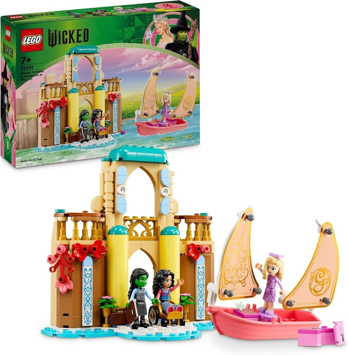 LEGO Wicked Glinda, Elphaba og Nessarose på Shiz University Sejlbåd og 3 Figurer Legetøjsbåd Gave til piger og drenge 7 år gamle dukkehuselskere 75681 Byggesæt Besuche den LEGO-Store Standardtitel
