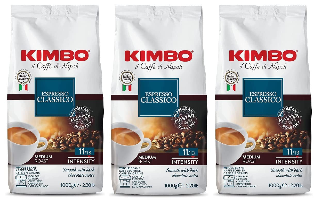 3x Espresso Classico kaffebønner, mellemristet, hele kaffebønner, mellemristet, 1 kg pose, Napoli kaffe