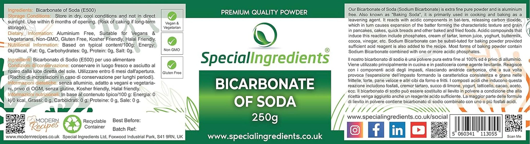 Særlige ingredienser Natriumbikarbonat - Premium Quality Extra Fint Pulver, Vegansk, Gvo-Frei, Glutenfrei - Recycelbarer Behälter Kitchen Naty Shop