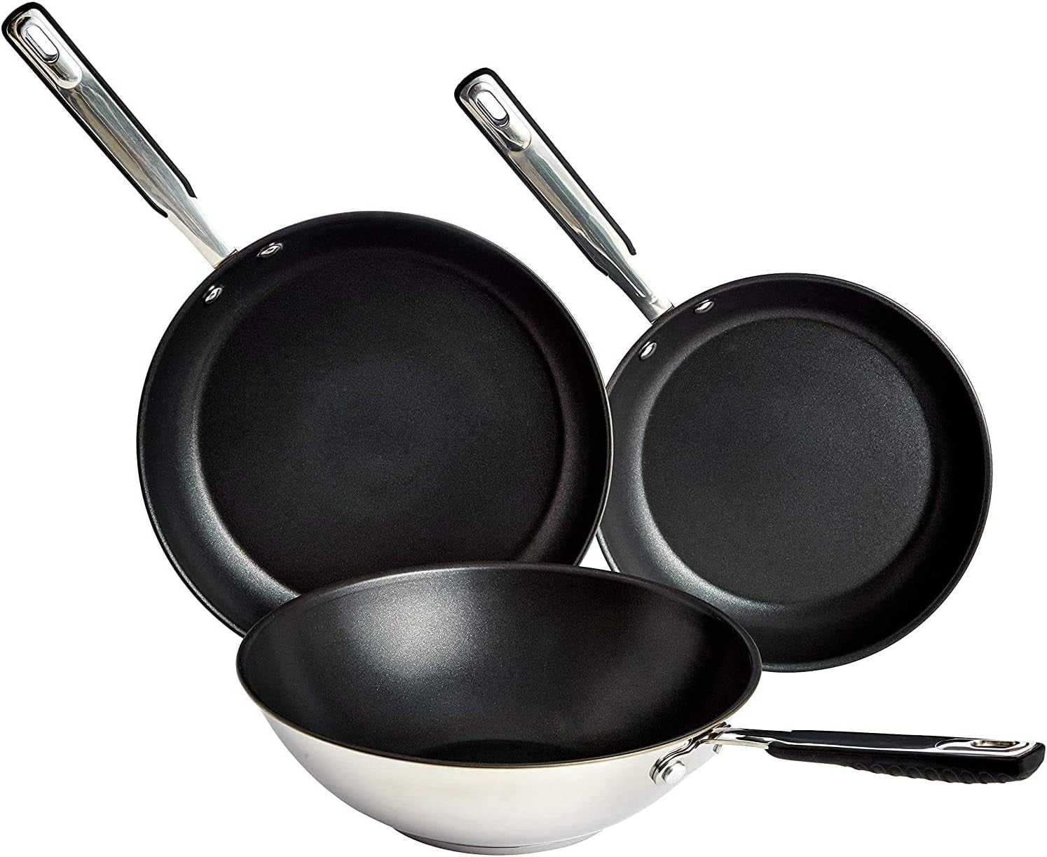Pande i rustfrit stål med non-stick belægning - velegnet til induktion, med behageligt håndtag - 28 Cm Gryder og pander Naty Shop 24/28/28 Cm Pan Set