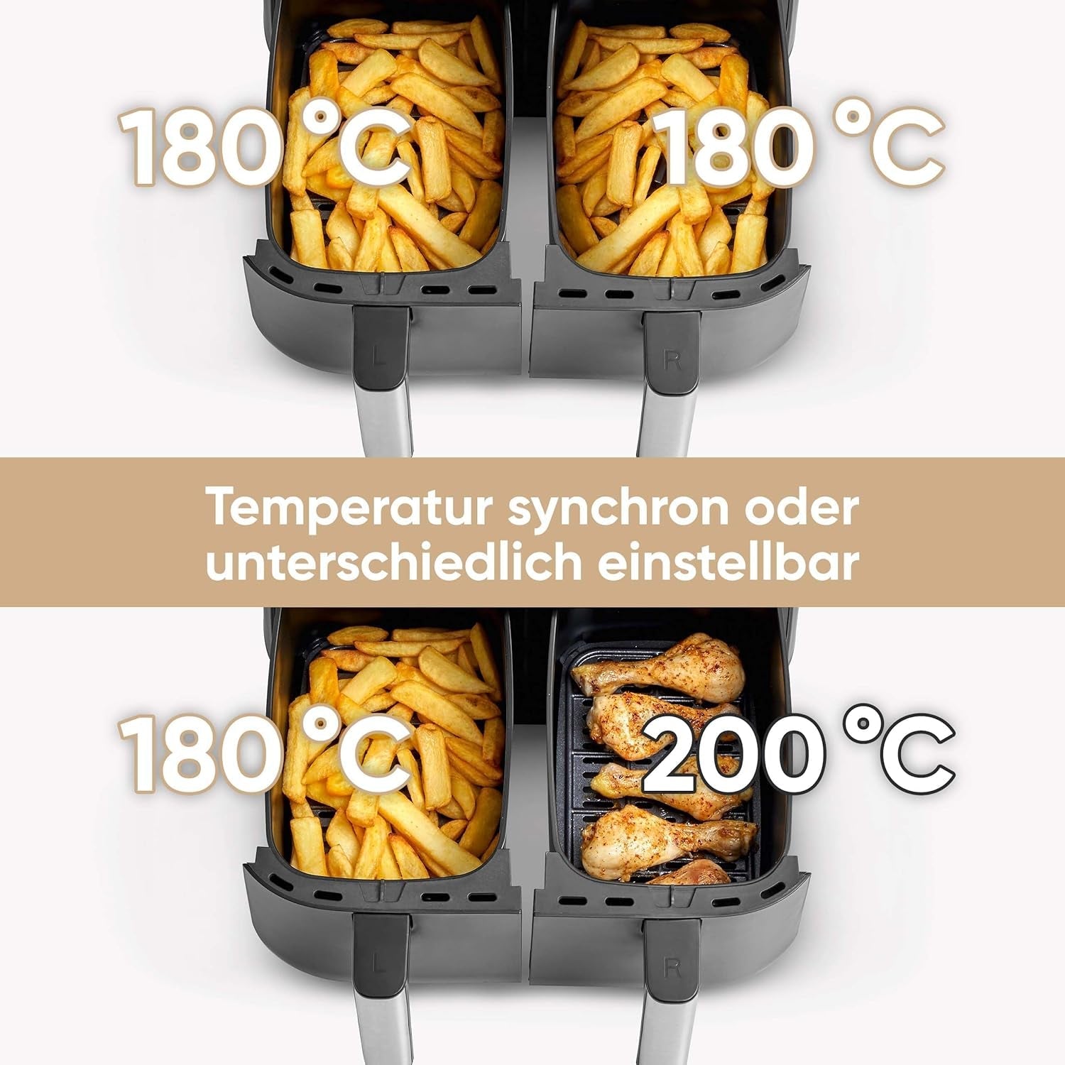 SEVERIN Dobbelt varmluftfriture med kogekammer 2 X 3,8 L, 8 automatiske programmer Hvidevarer Naty Shop