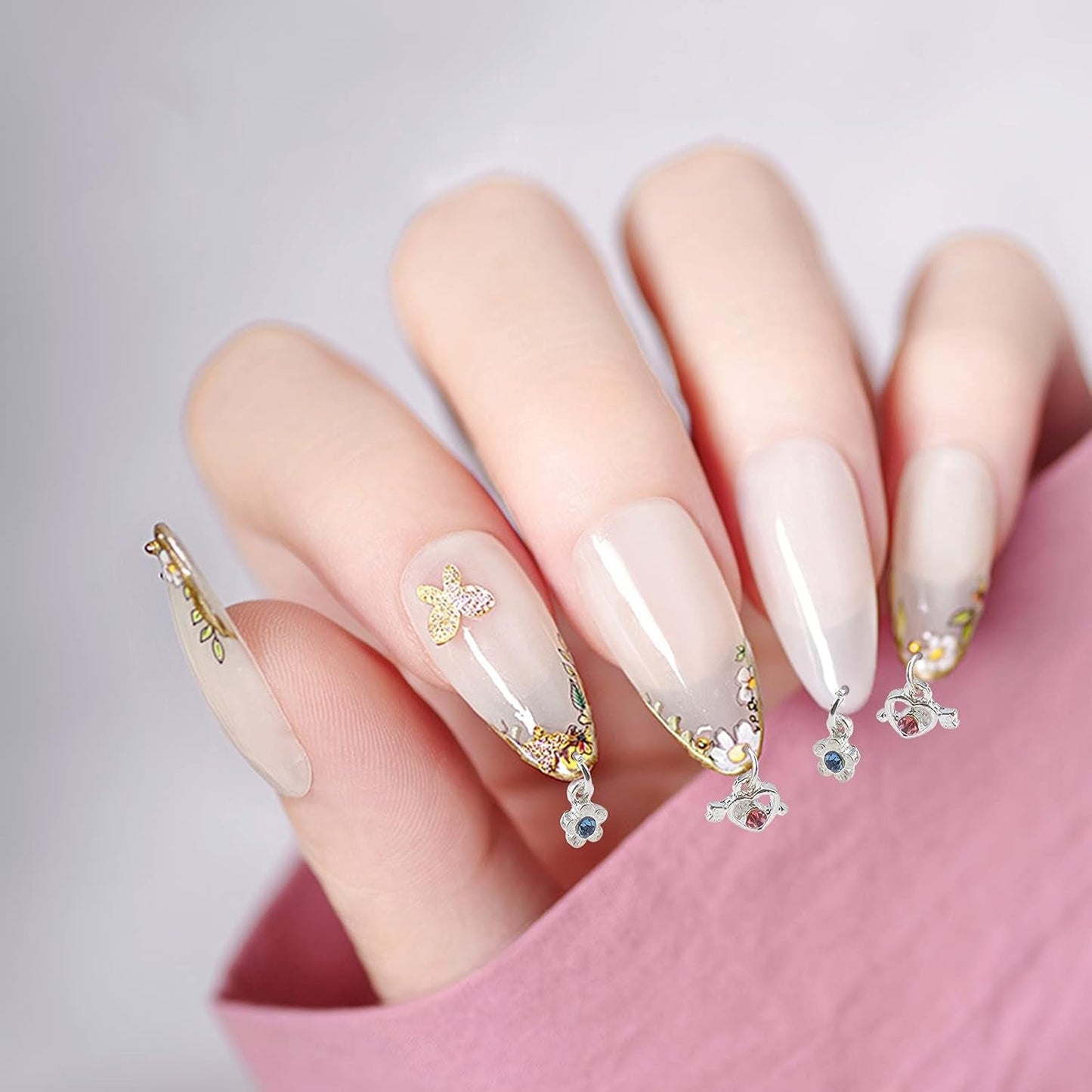 OLYCRAFT 24 stk Nagelschmuck Ringe Dangle Nail Art Zubehör Mit Nagelpiercing Tool Nagelbohrer Manueller Bohrer Aus Legierung Für Tips, Acryl, Gele Und Dekorationen