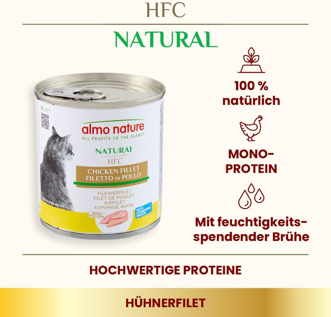 Almo Nature HFC Natural - Vådfoder til voksne katte - Kyllingefilet - 280g, pakke med 12 stk.