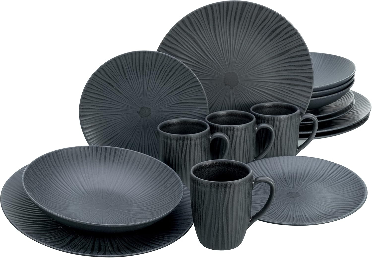CreaTable, 20537, Vesuvio Black Series, 16 dele stel, porcelænskombinationsservice, tåler opvaskemaskine og mikroovn, fremstillet i Portugal