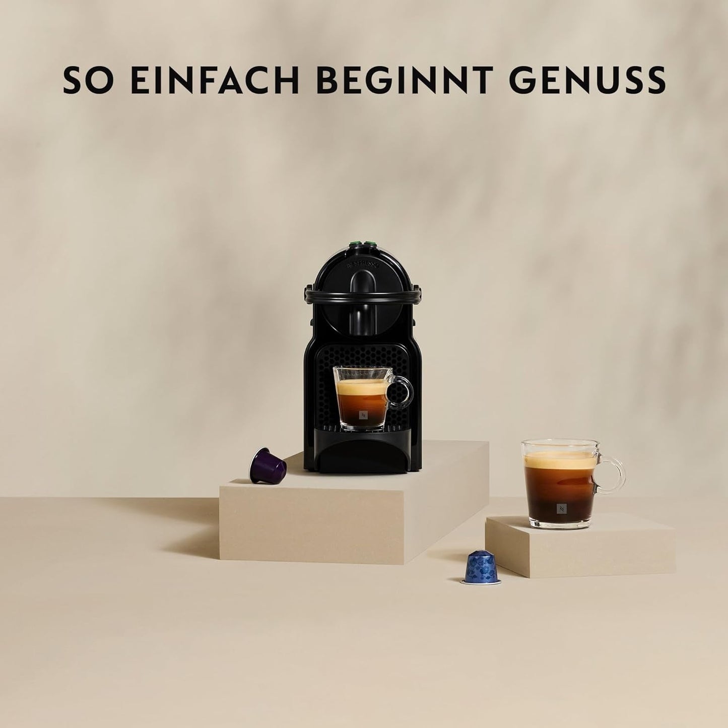 Nespresso kapsel espressomaskine De'Longhi EN 80.B Inissia, højtrykspumpe og energisparefunktion, automatisk slukning efter 9 minutter, kopvolumen til espresso og lungo, 0,7 l vandtank, sort