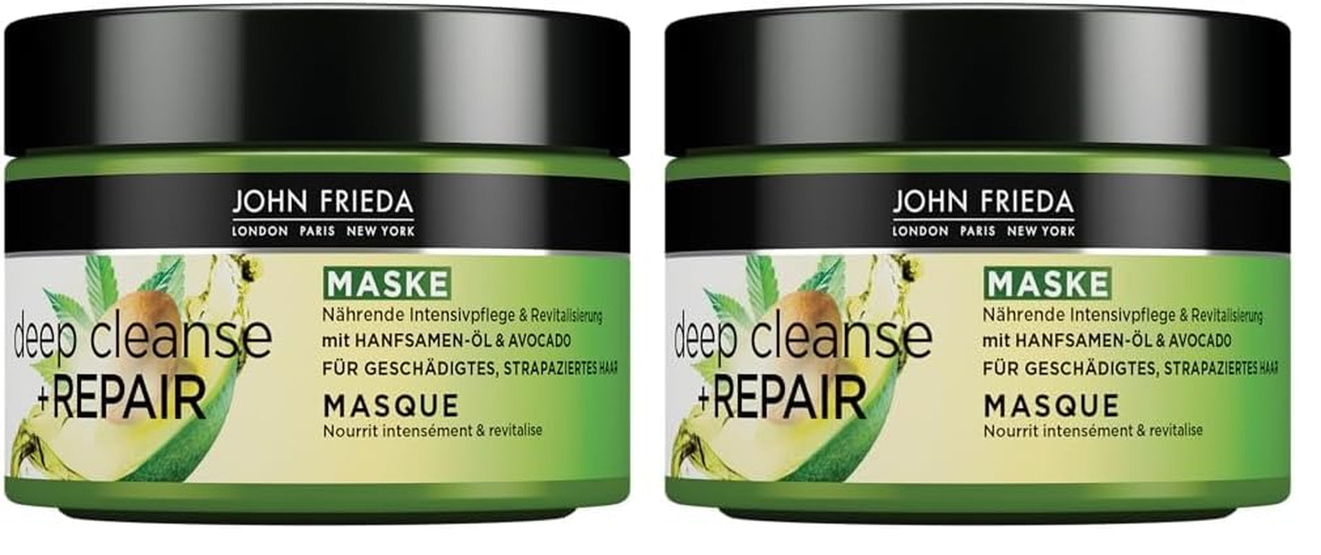 John Frieda - Deep Cleanse & Repair Mask / Treatment - Indhold: 250 ml - Med hampfrøolie + nærende avocado - Beroligende hårmaske til beskadiget hår Naty Shop hårmaske 250 ml (pakke med 2)