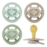 nip - Cherry Green | 0-6 måneder | Pakke med 4 | Sut, velegnet til amning og tænder. Bæredygtig sut, lavet af naturlige råmaterialer, lysegrøn/brun