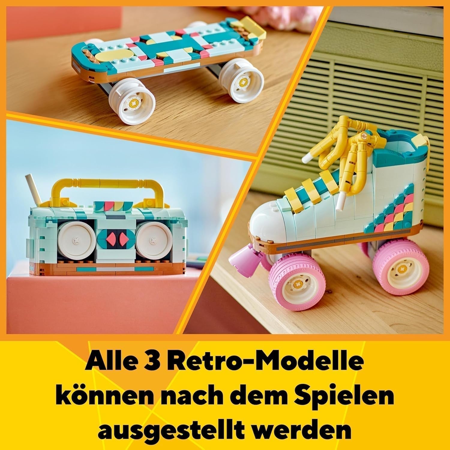 LEGO Creator 3In1 Rulleskøjtetøj til piger og drenge med miniskateboard og bomkasse, retro soveværelsesindretning, fødselsdagsgave til 8 år 31148 Byggesæt Besuche den LEGO-Store