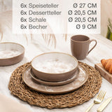Moritz & Moritz MARIELLA 6-personers spisestel i stentøj i 24 dele - Moderne beige service med et legende design, letplejet kaffestel med tallerkener, skåle og kopper - Kombinationssæt