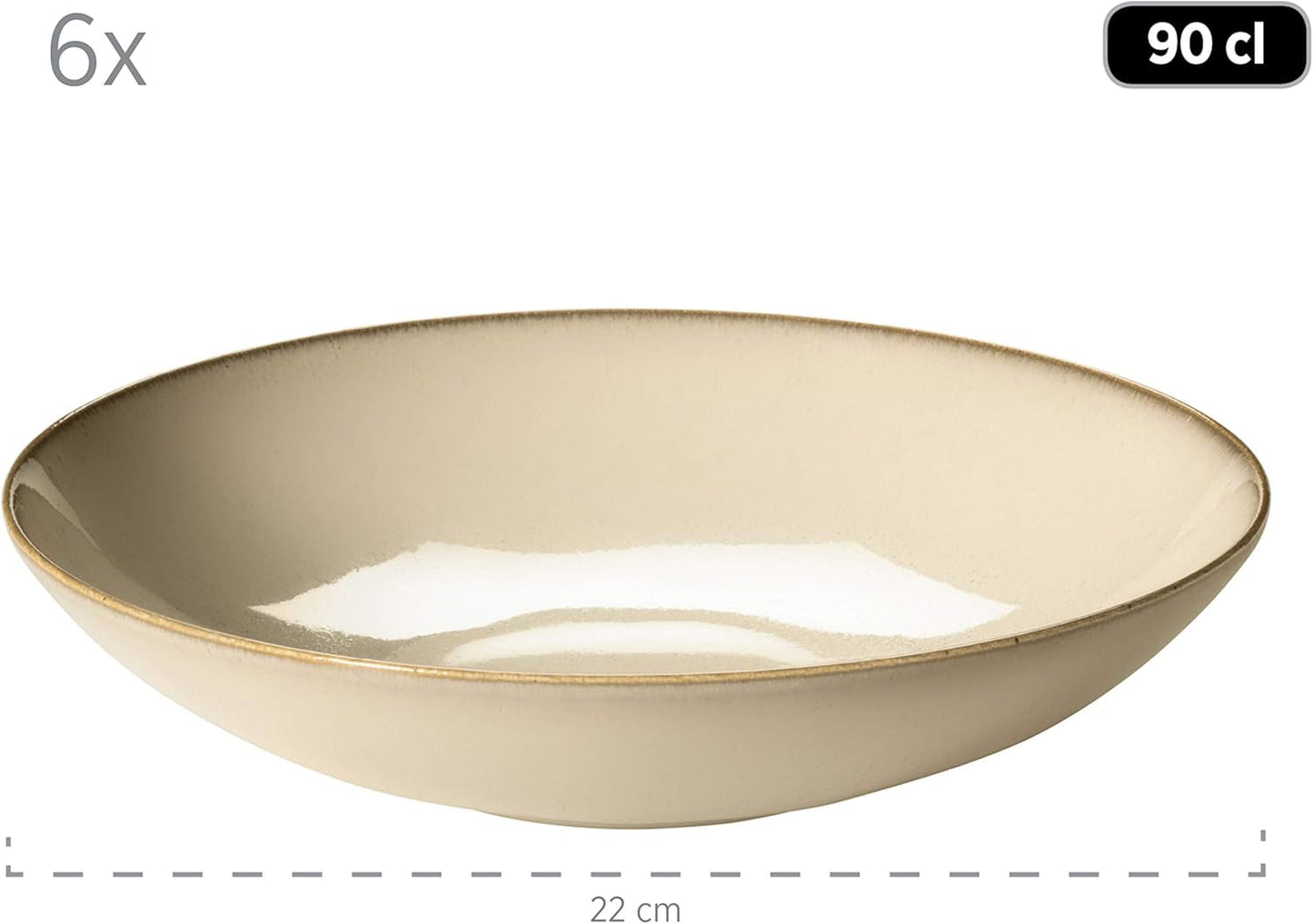 MÄSER 931734 Ossia, Teller-Set for 6 Personen im Mediterrane Vintage-Look, 12-teiliges modernes Tafelservice mit Suppentellern and Speisetellern in Sandigem Grau, Keramik, Sandgrau