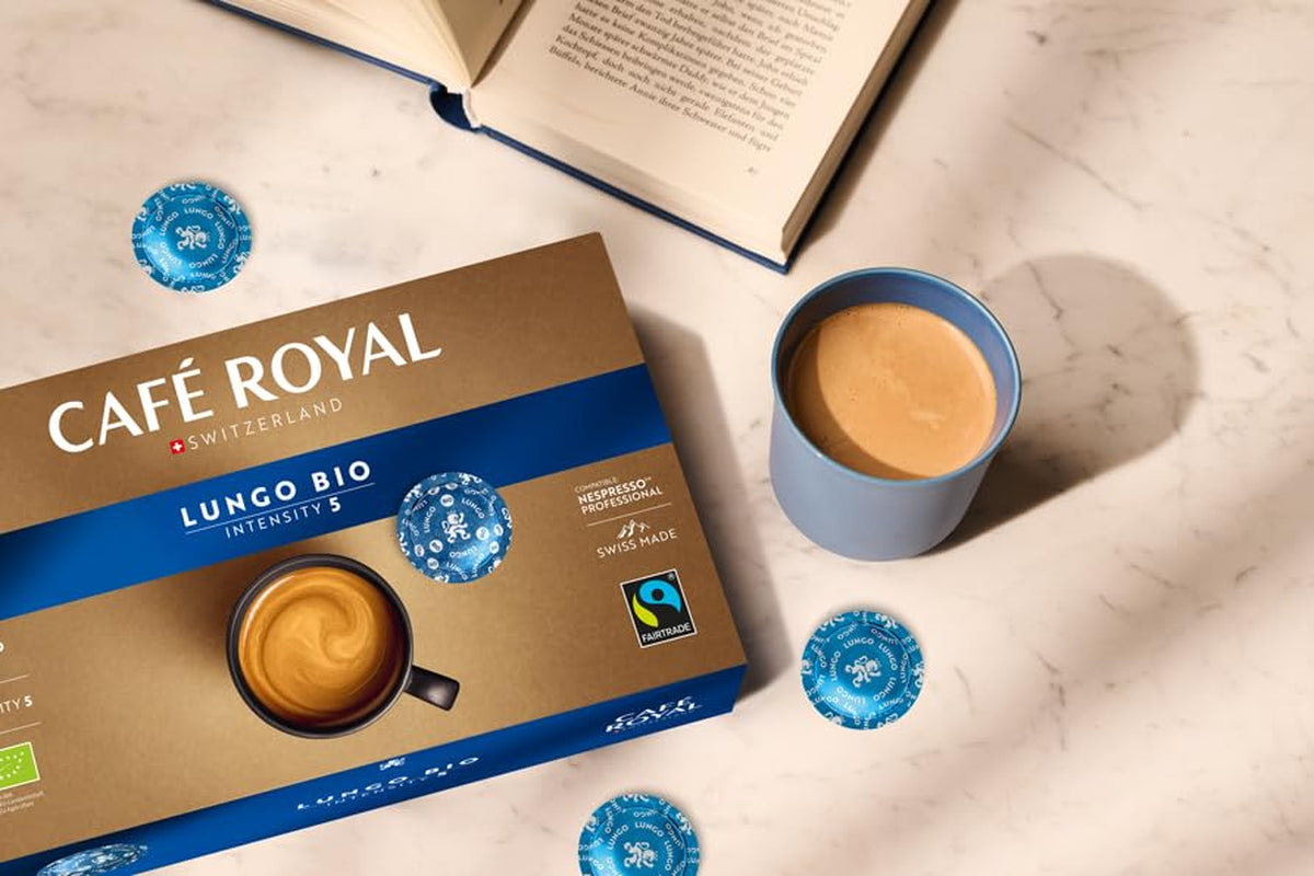 Café Royal Professional Pads, Bio Lungo, 50 Nespresso (R) Professionelle kompatible puder til kontor og gastronomie, Bio og Fairtrade certificering, 100 Prozent Arabica, Intensitet 5