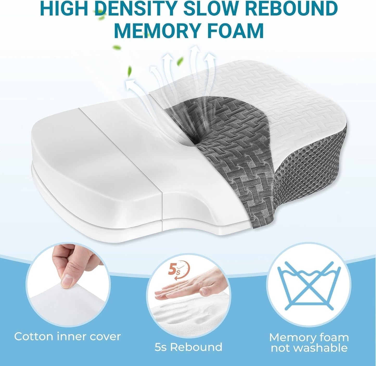 Elviros Memory Foam Ortopædisk pude Nakkesmertepude Sovepude Ergonomisk nakkepude Nakkestøttepude Anti-snorkepude til sidesover Mavesover Hvide cervikale ortopædiske puder Naty Shop