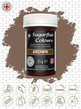 Sugarflair brun madfarvepasta, højkoncentreret pastelfarve til smørcreme, fondant, royal glasur, kagepynt og meget mere! Levende madfarve! - 25 g