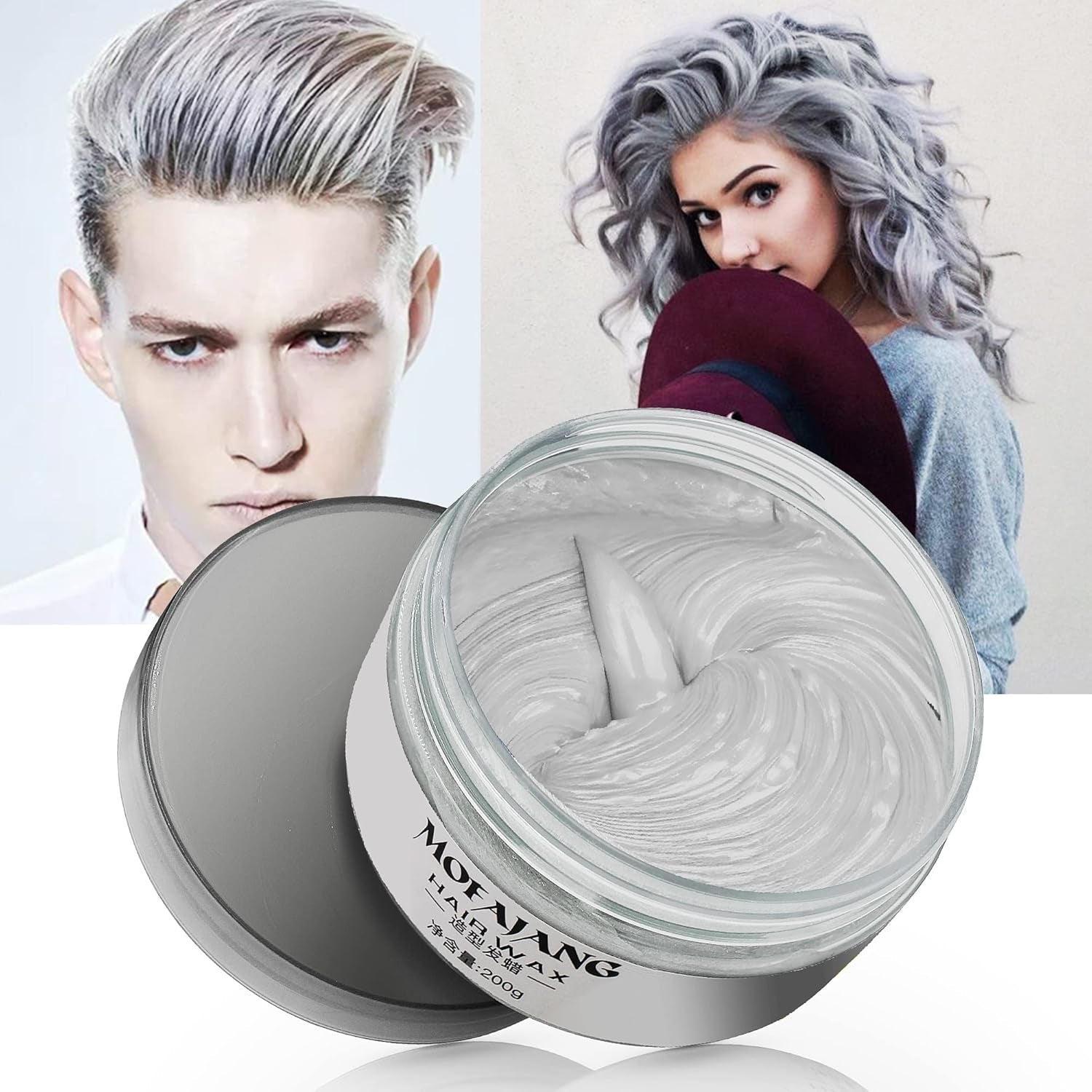 Midlertidig hårfarve, styling af hårfarve til mænd, kvinder, naturlig hårpomade, hårfarvevoks til fest, cosplay og halloween, 4,23 oz (sølvgrå) Naty Shop grå hårfarve
