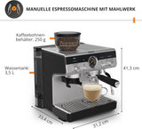 Krups Precision manuel espressomaskine med portafilter og kværn, barista kaffemaskine med intuitivt kontrolpanel, præ-infusionsindstillinger, espressomaskine med dampmundstykke, hurtig opvarmning, XP801T10