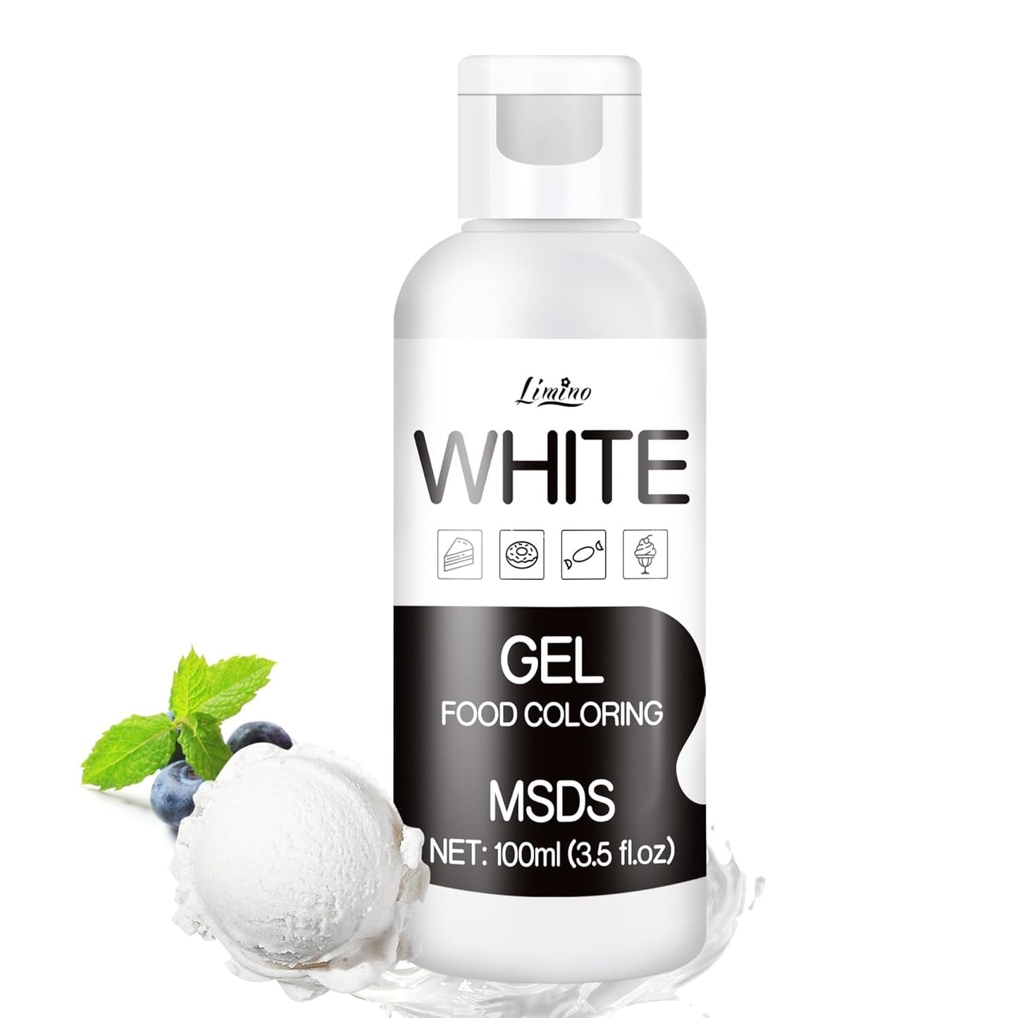 Gel-madfarve - 100 ml, Gel-madfarve til kager, bagning, småkager, makroner - koncentreret sukkerfri madfarve til kagedekoration, drikkevarer, påskeæg, DIY-slime (hvid)