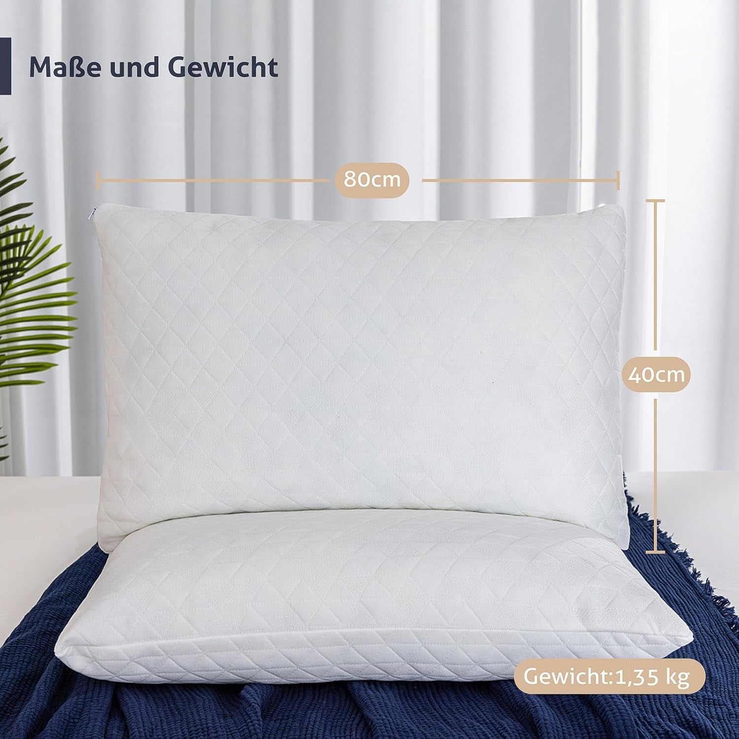 EGO HOME memory foam pude 40x80 cm med strimlet memoryskum - Åndbar, ergonomisk nakkestøttepude til side-, ryg- eller mavesovende - Oeko-Tex certificeret - Vaskbart betræk