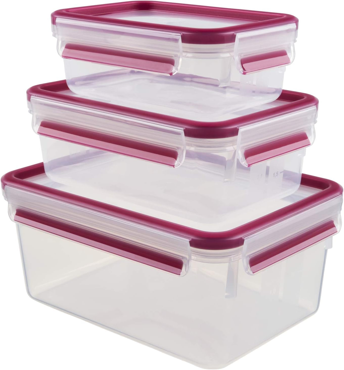 Emsa 515585 Madklip & Luk | 3 dele sæt | plastik | gennemsigtig / grøn | 0,55 / 1 / 2,2 liter Fødevarekasser Naty Shop Raspberry 0,55 L+1,00 L+ 2,20 L