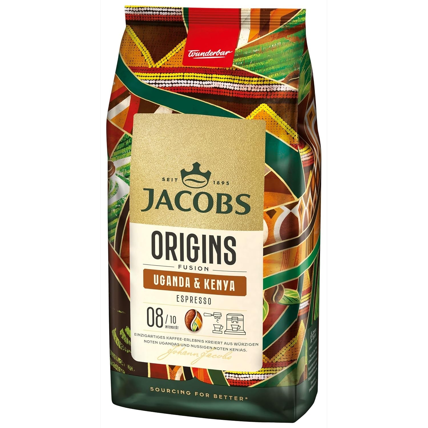 Jacobs Origins Uganda og Kenya kaffebønner, fyldig espresso med en krydret note, styrke 8/10, hele kaffebønner, 1 kg
