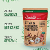 Stevia + Erythritol 1:2 Süßstoff | 1G = 2G Zucker | 100% Natürlicher Zuckerersatz - 0 Kalorien - 0 Glykämischer Index - Keto Und Paleo - 0 Netto-Kohlenhydrat - Kein GVO - Castello siden 1907 - 850 G Sødemidler Naty Shop