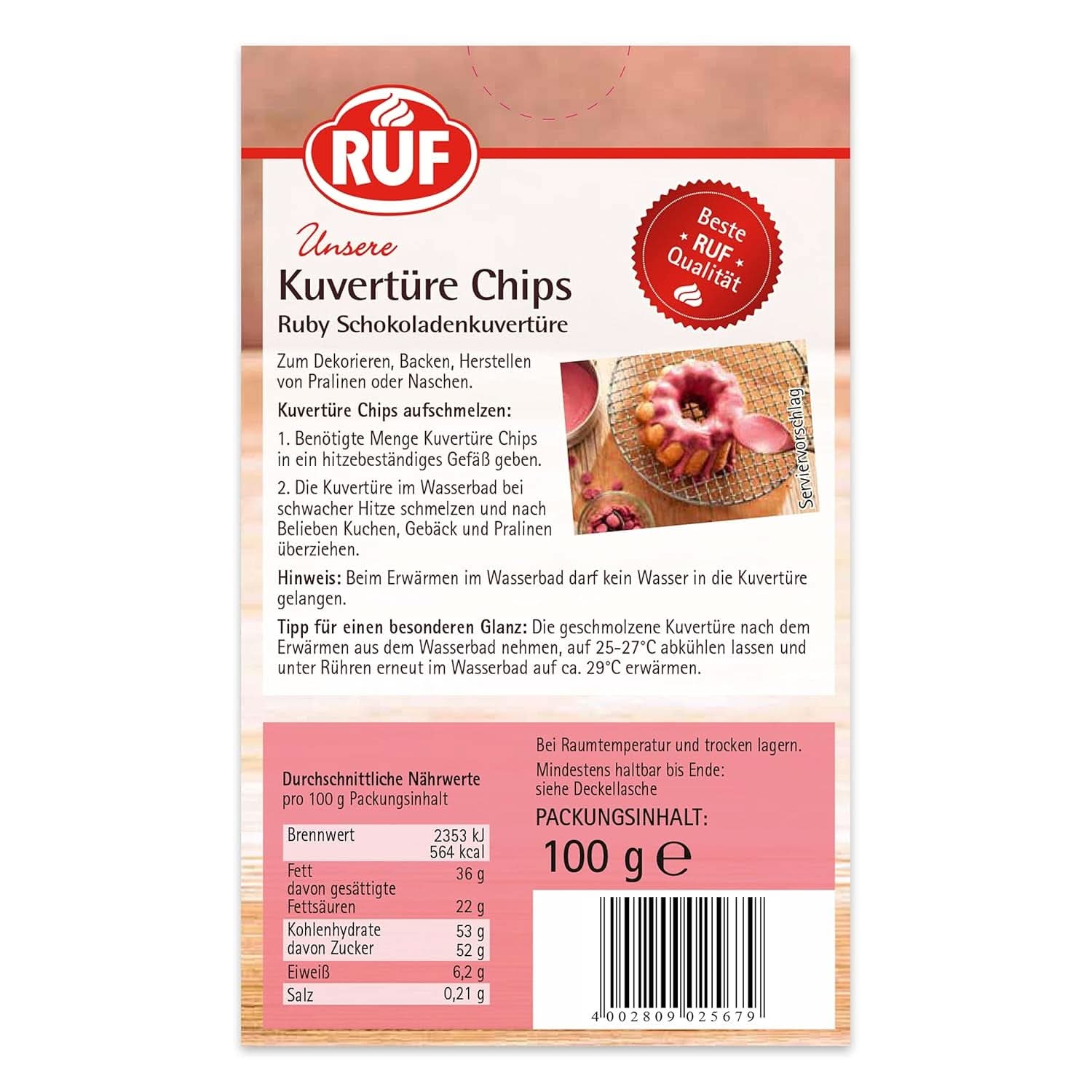 RUF Couverture Chips Ruby, 100 grams glasur og Decor Naty Shop