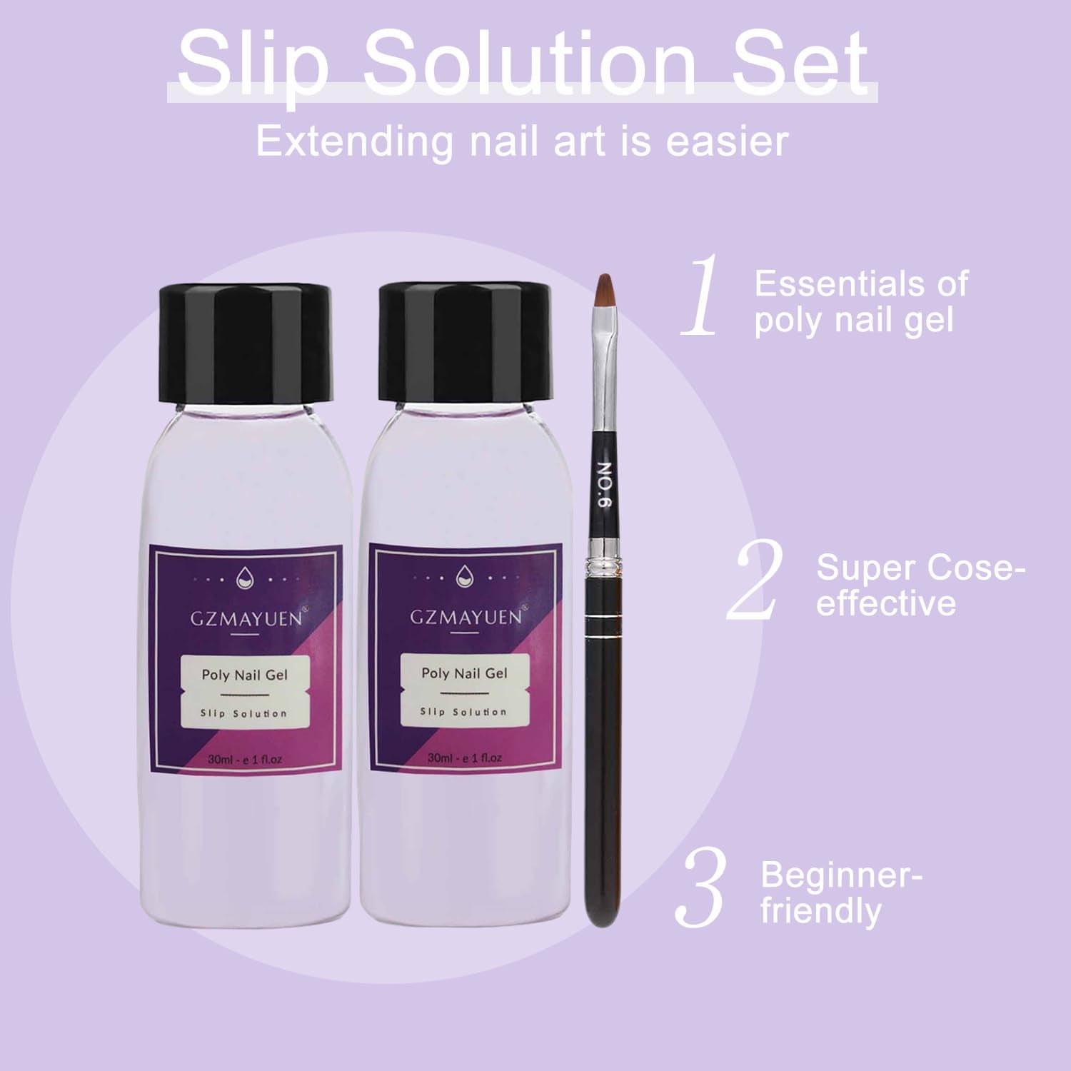 GZMAYUEN Poly Nail Gliding Solution 30ml * 2 Nail Extension Gel Flydende Poly Extension Gel - Nem DIY Gliding Solution med børste