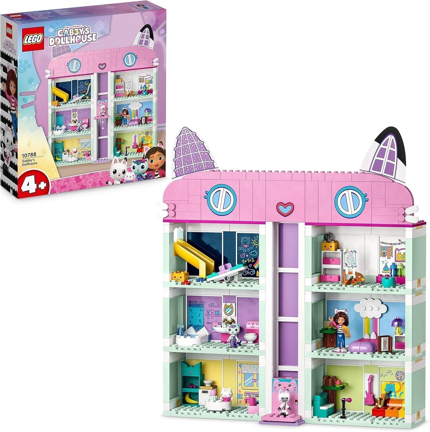 Lego 10788 Gabbys dukkehuslegetøjssæt, 8 værelser og 4 etager Gabbys dukkehuslegetøj med Pandi, Meerkat, Kuchi figurer og tilbehør, gave til 4-årige piger, drenge og børn Byggesæt Besuche den LEGO-Store Single