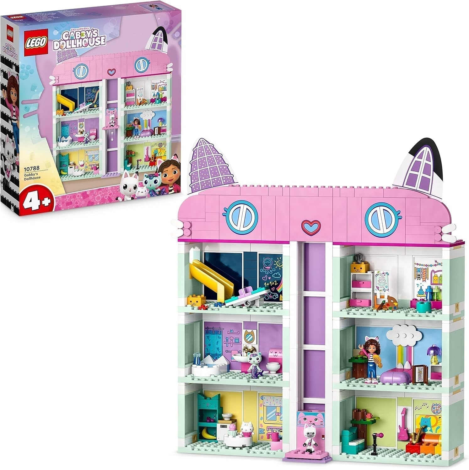 Lego 10788 Gabbys dukkehuslegetøjssæt, 8 værelser og 4 etager Gabbys dukkehuslegetøj med Pandi, Meerkat, Kuchi figurer og tilbehør, gave til 4-årige piger, drenge og børn Byggesæt Besuche den LEGO-Store Single