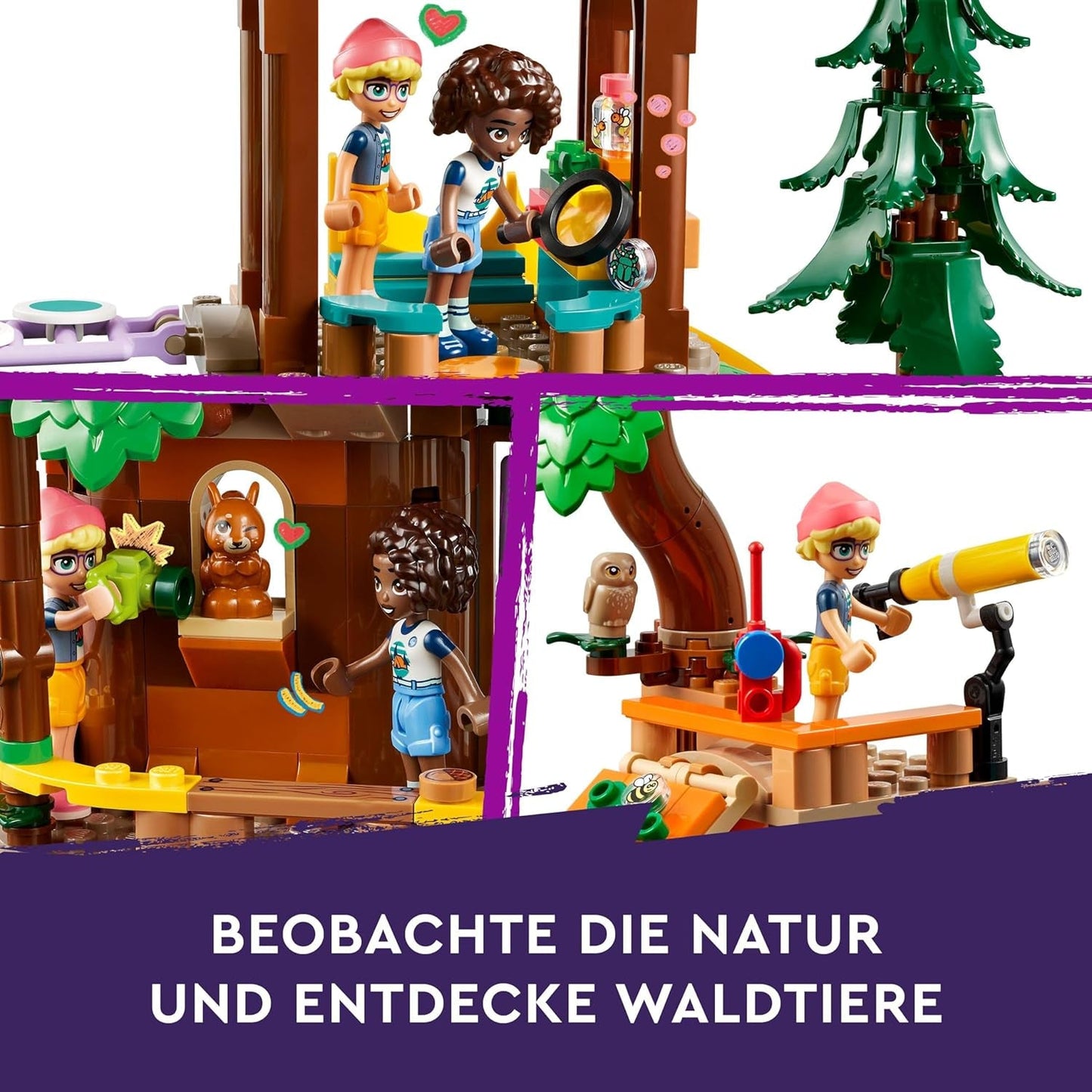 LEGO Friends træhus på eventyrlejr, legesæt til piger og drenge 8 år med 5 figurer og 5 dyr, gaveidé til kreative spil, sportslegetøj, dukkehus 42631 byggesæt Besuche den LEGO-Store