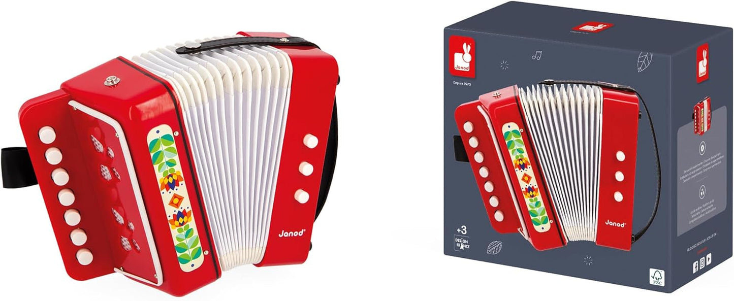 Janod - Harmonika Gioia - Musikinstrument til børn - Rollespil og tidlig musikalsk undervisning - Med rem - Fra 3 år, J07654 Jucarii Bebe Naty Shop