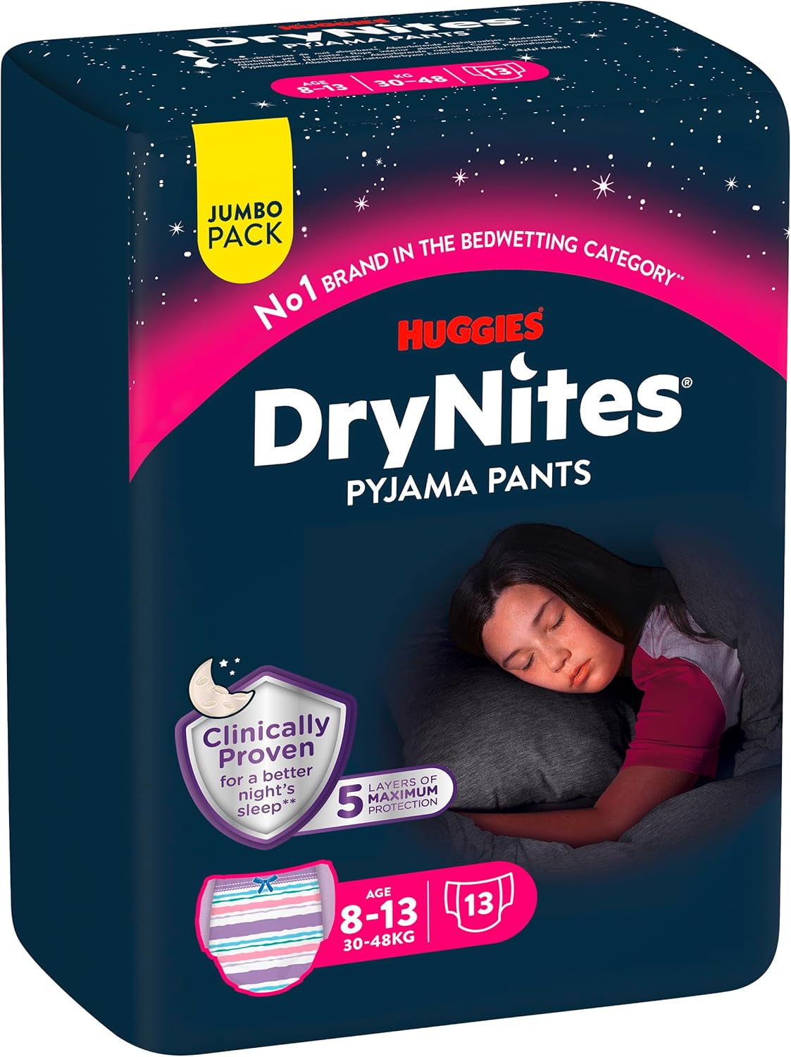 Huggies DryNites Natsengevædningsbleer til drenge 13 til ca. 8-13 år (30-48 kg) 33-dele (3x11) Jumbo Månedspakke XL bletrusser Vazba-badeprodukter