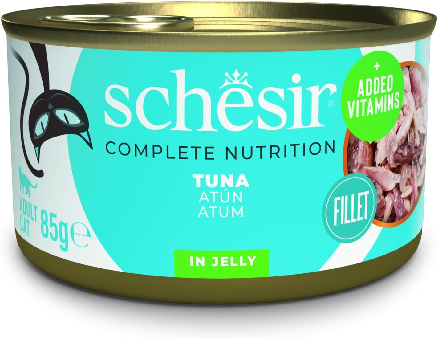 Tun i gelé, våd kattefoder, dåse, 100% naturlig, tilsat vitaminer, 12 x 85g