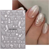 JMEOWIO Nagelsticker Bunte Herz Schleife 6 Blad Neglekunstklistermærke Selbstklebend Nagelaufkleber Dekoration Nageldesign Zubehör