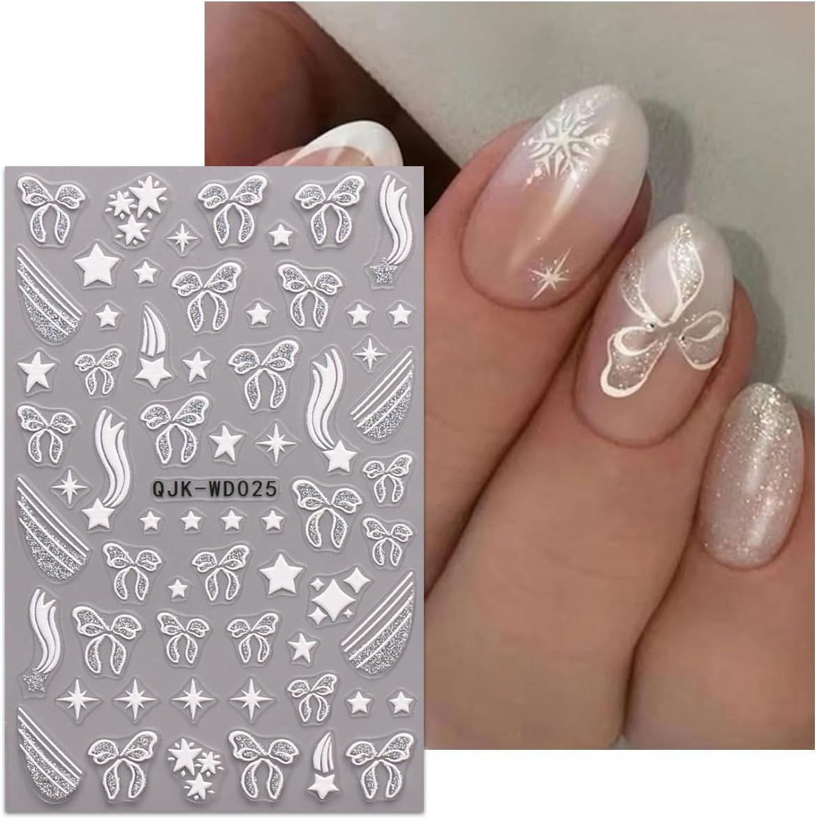 JMEOWIO Nagelsticker Bunte Herz Schleife 6 Blad Neglekunstklistermærke Selbstklebend Nagelaufkleber Dekoration Nageldesign Zubehör
